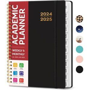 Academic Planner 2024-2025: A5 Monthly & Weekly‎ Calendar with Tabs, Black